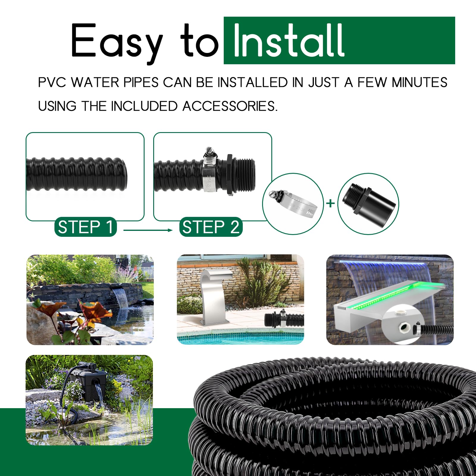 Versatile Longrun tubing suitable for outdoor ponds and indoor waste water hoses.