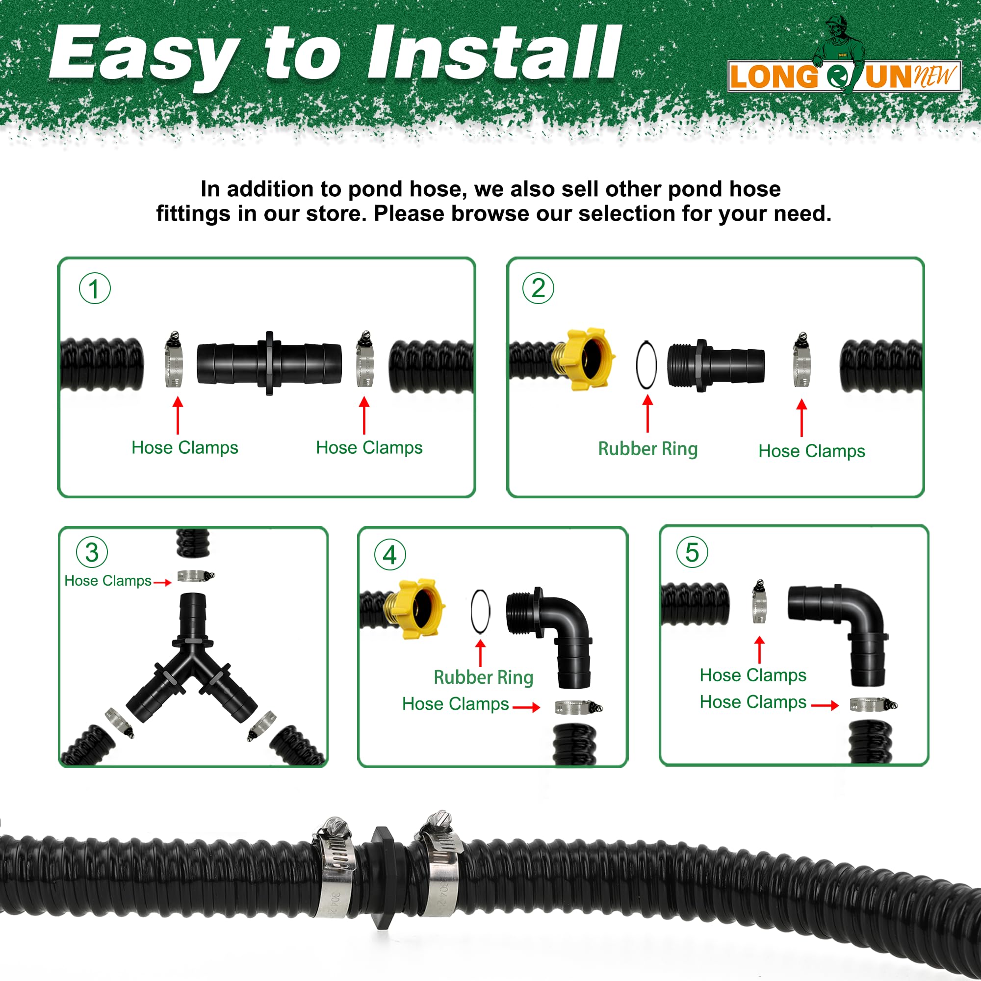 LONGRUNNEW 20-6ft hose length suited for custom pond and garden layouts