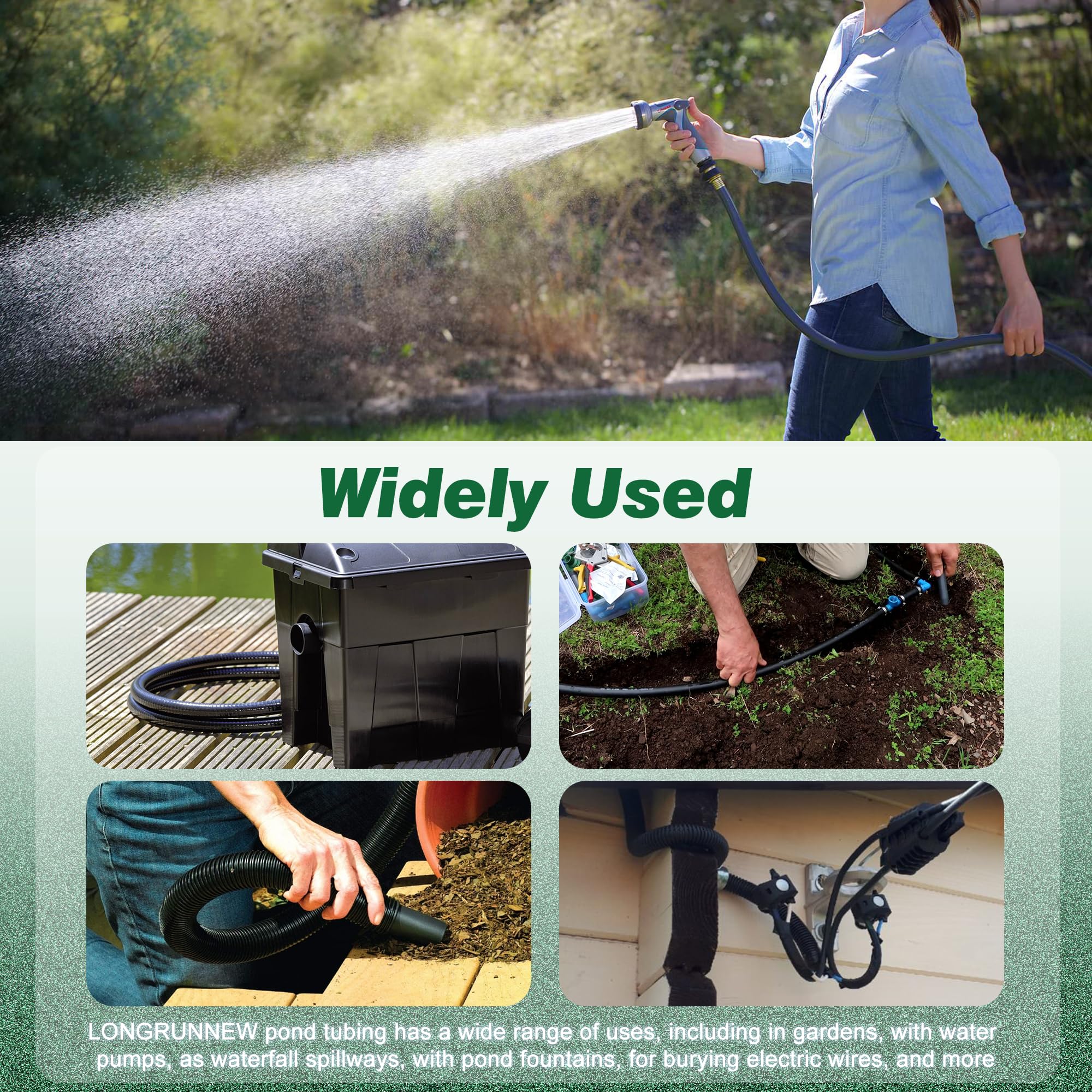 LONGRUNNEW aquaculture-approved hose supports safe use in ponds and aquariums