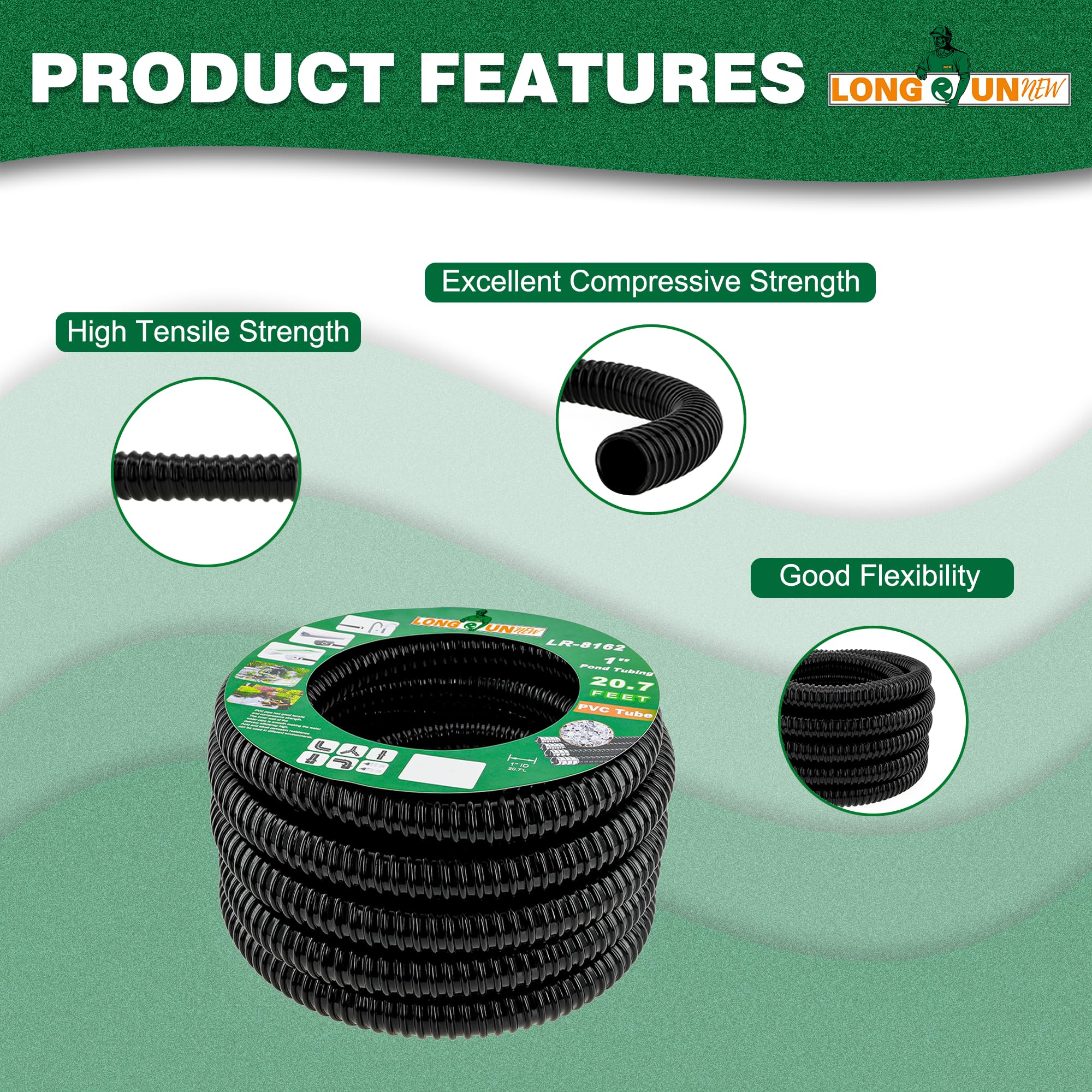LONGRUNNEW pond pump hose connection demonstrates easy, secure fittings for quick installs