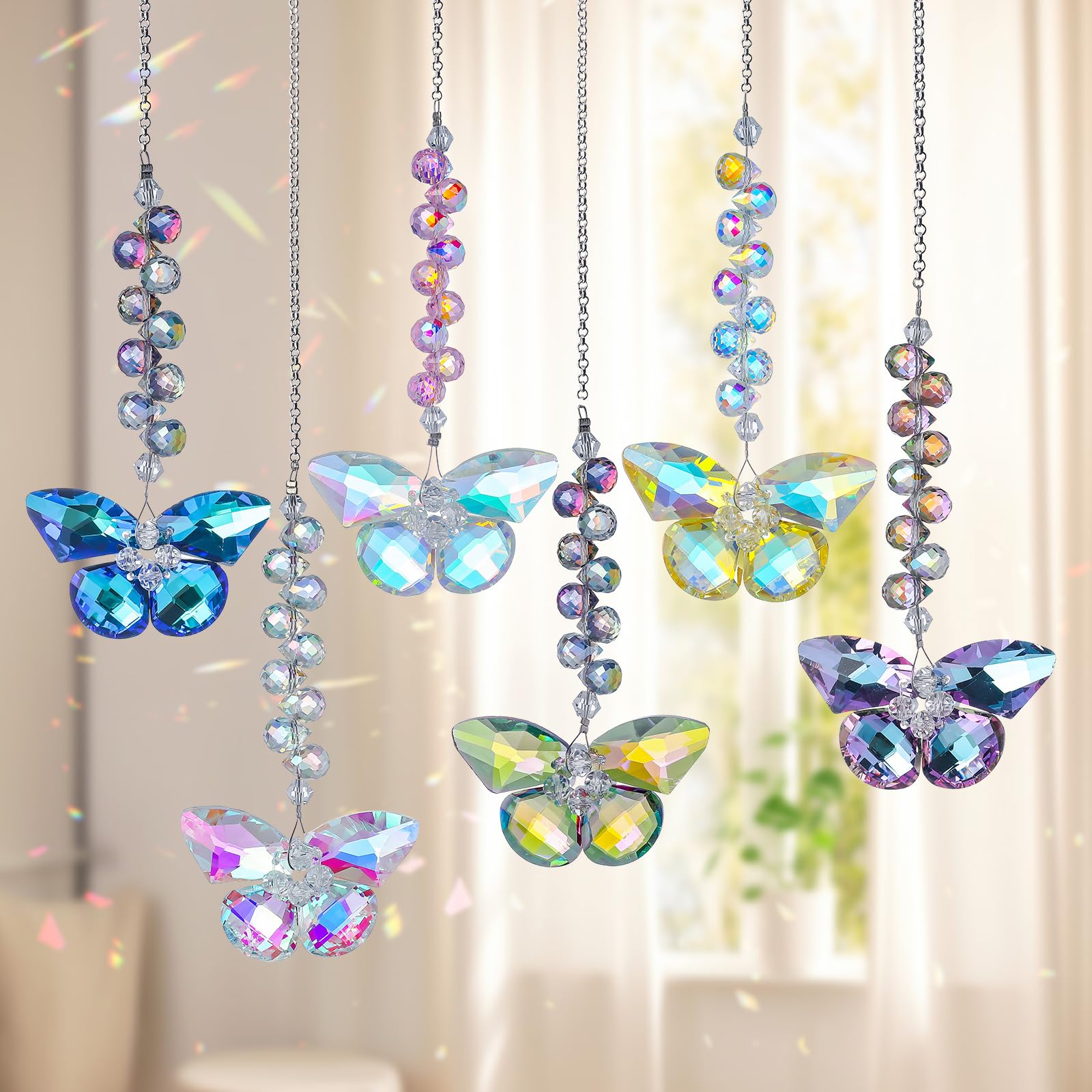 Longsheng crystal butterfly suncatcher highlighting rainbow sparkle for weddings.