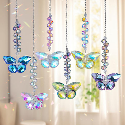 Longsheng crystal butterfly suncatcher highlighting rainbow sparkle for weddings.