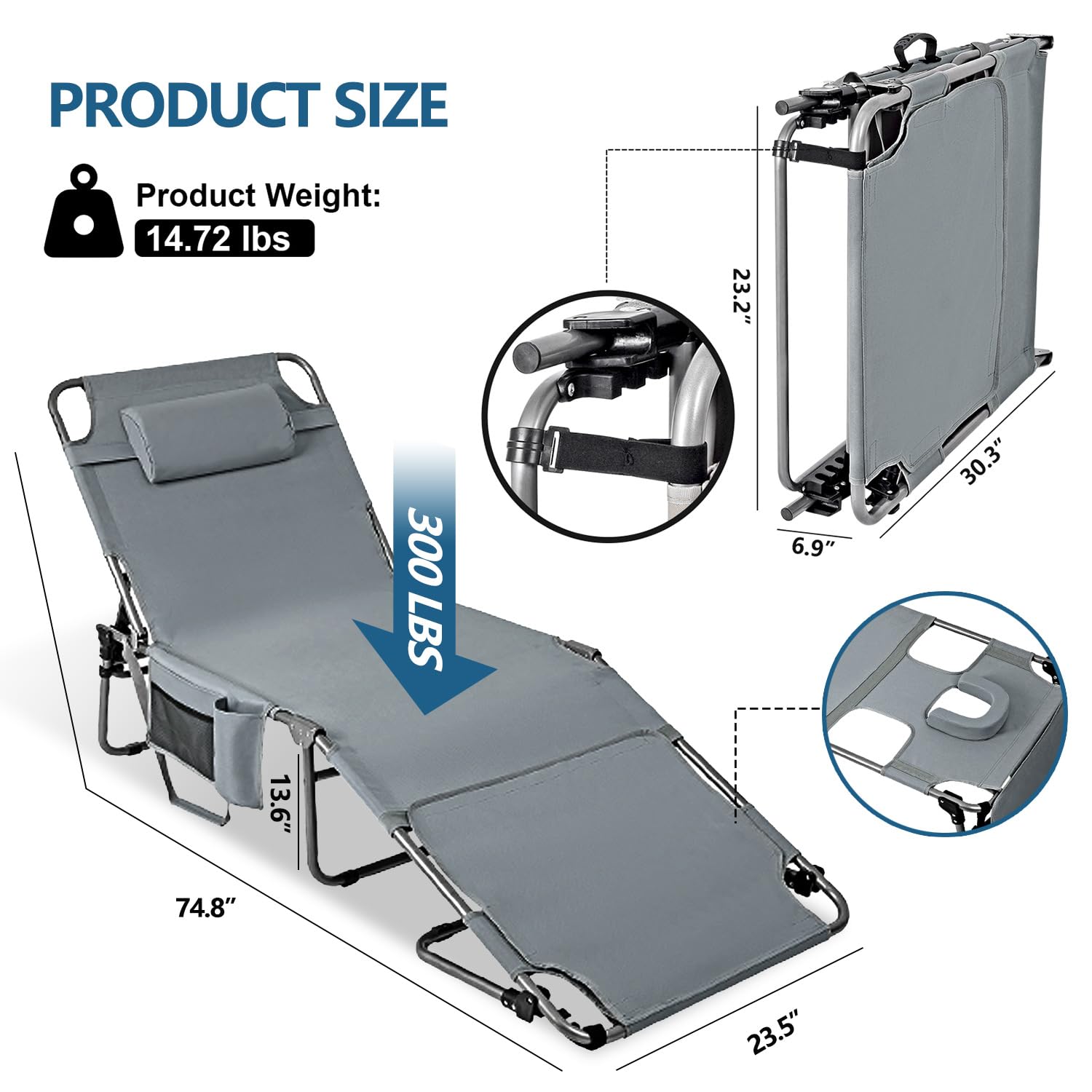 LONGTENW adjustable backrest five levels for lounging