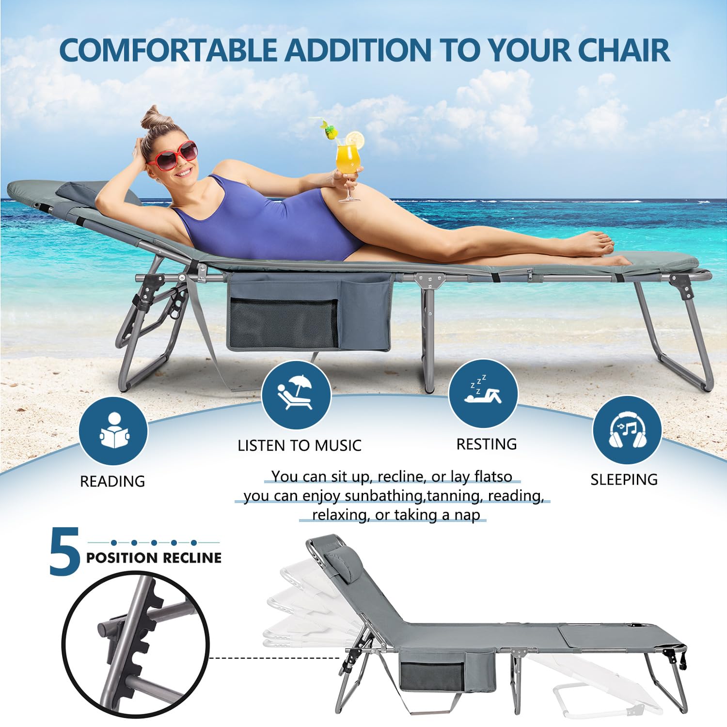 LONGTENW portable folding beach chair for easy transport