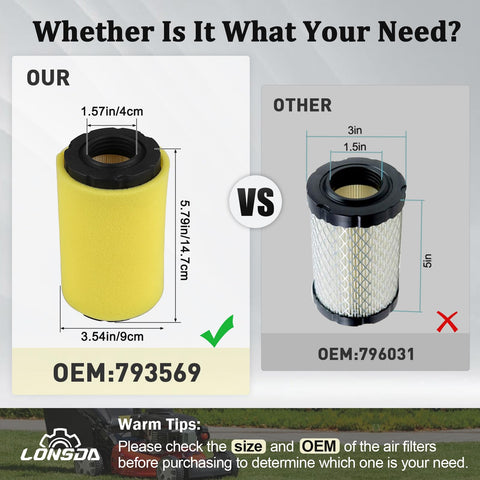 Lonsda air filter installation close-up shows sturdy media and fit.