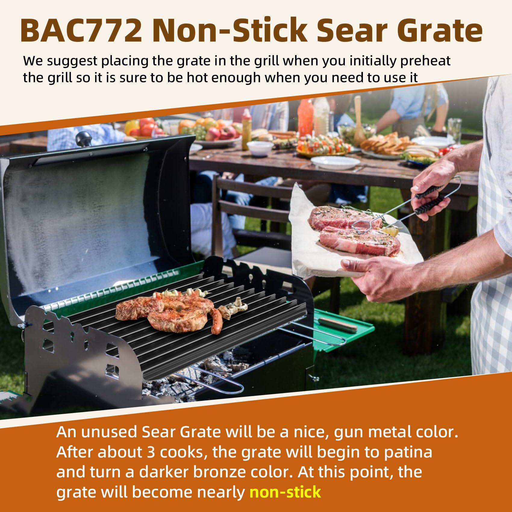 Lonsge BAC772 preheat with 475F note for searing precision