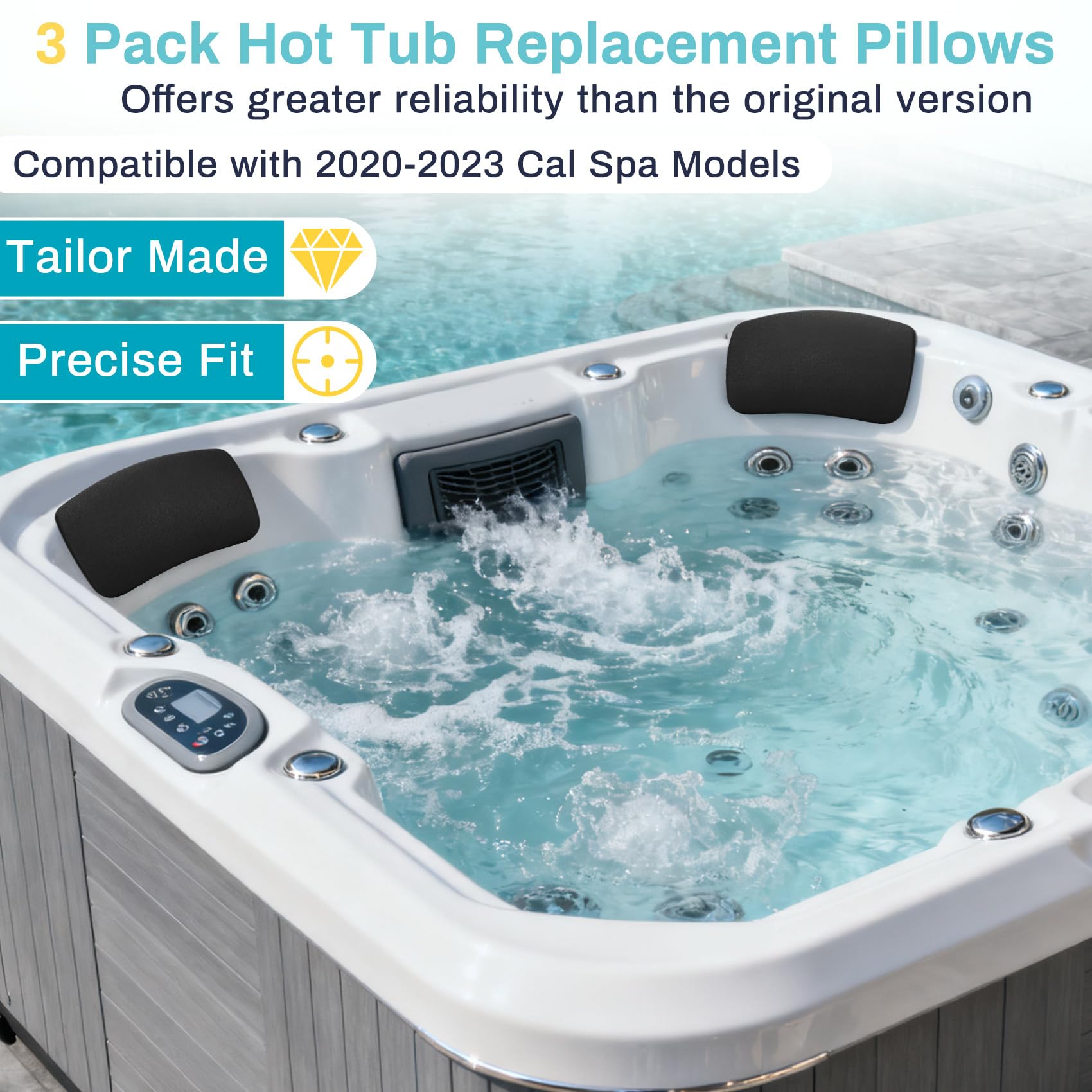 Lonsge hot tub pillow provides ergonomic neck support for relaxing soaks.