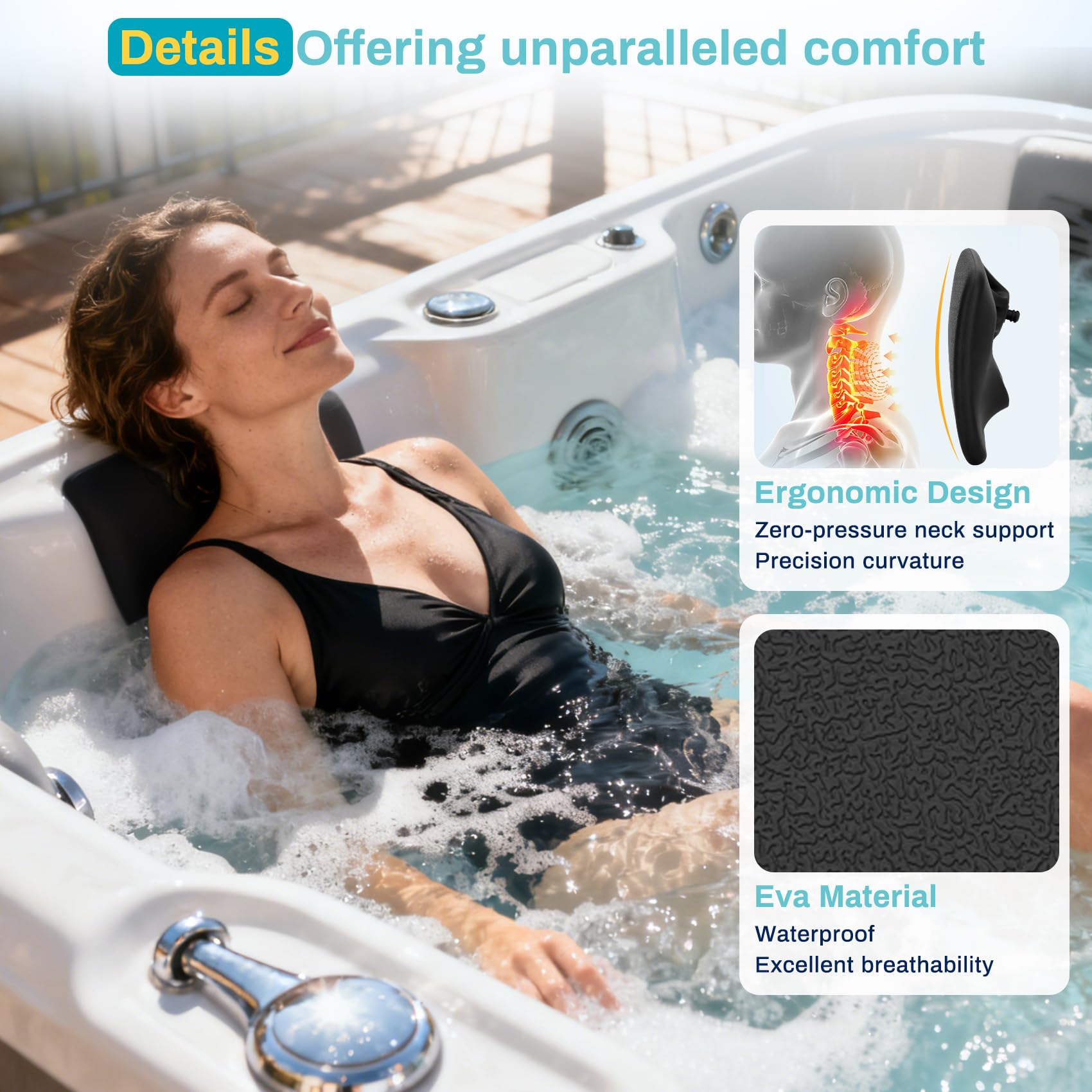 Lonsge hot tub pillow snap-in installation is easy and tool-free.