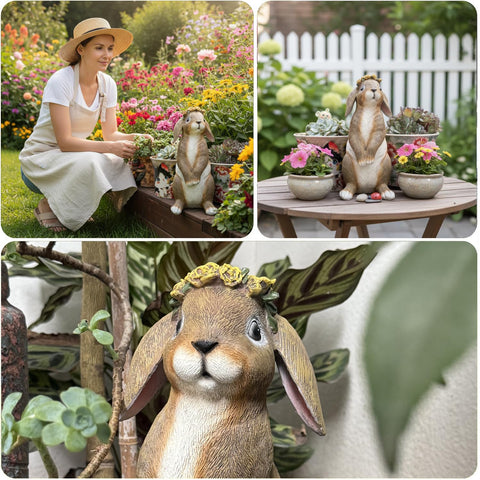 Lonyin Deco bunny figure on a porch display for curb appeal