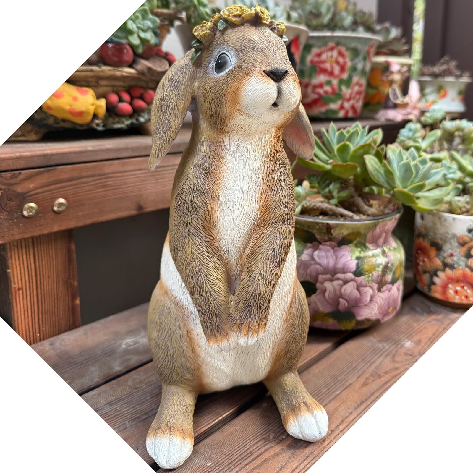 Lonyin Deco bunny statue in resin with UV-resistant finish preserves color brightness