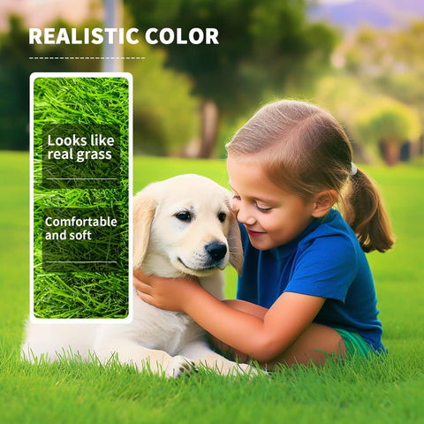 LOOBANI dog-friendly artificial grass mat provides a safe play area for pets.