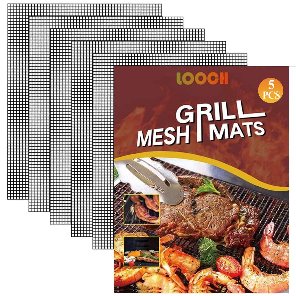 LOOCH BBQ mesh grill mat set 5 on grill for even airflow and flavor