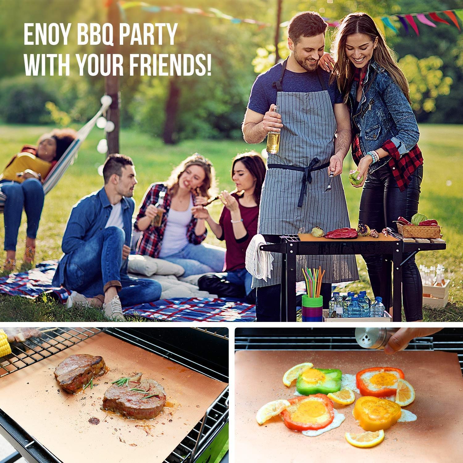 LOOCH copper grill mat for camping and park grills, reusable and easy cleanup