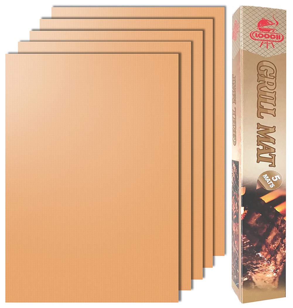 LOOCH copper grill mat set 5 on grill, non-stick surface prevents falling foods
