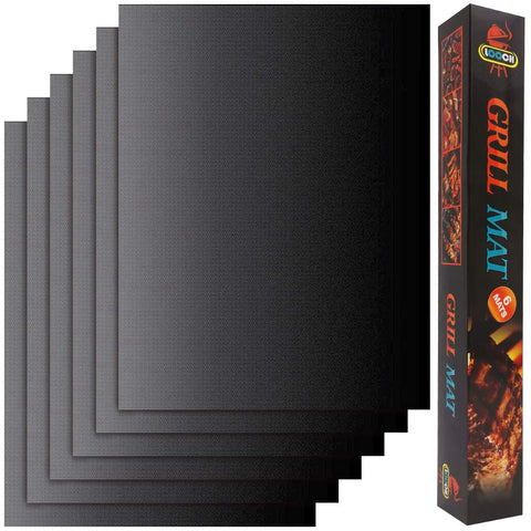 LOOCH Grill Mat set on a gas grill preventing sticking and making cleanup easy.
