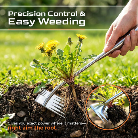 LOOHOI extendable handle weed puller eases back strain with adjustable reach.