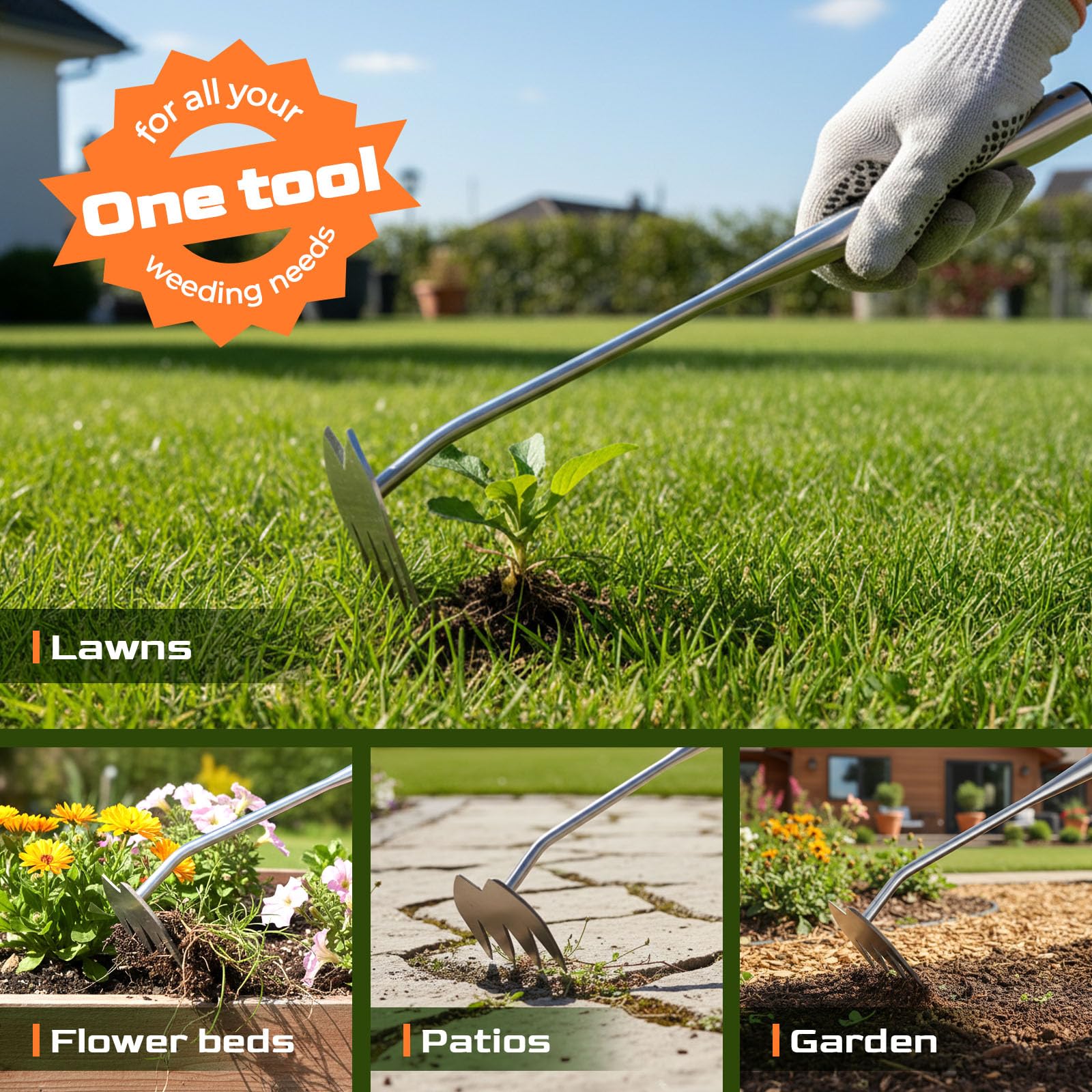 LOOHOI Multi-use garden weeder handles weeds, loosening soil, and more
