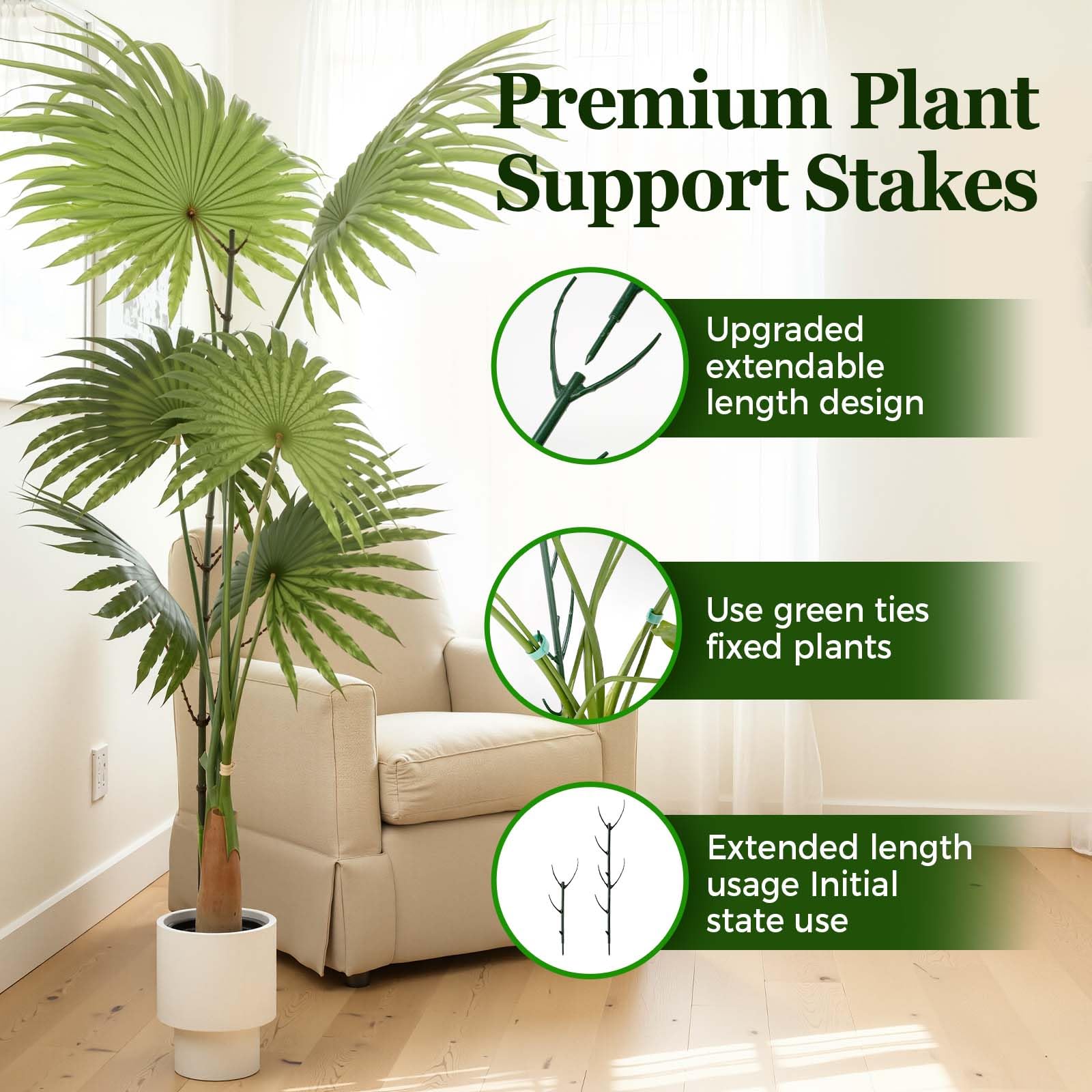 LOOHOI seamless green stake blends with plants for discreet stabilization.