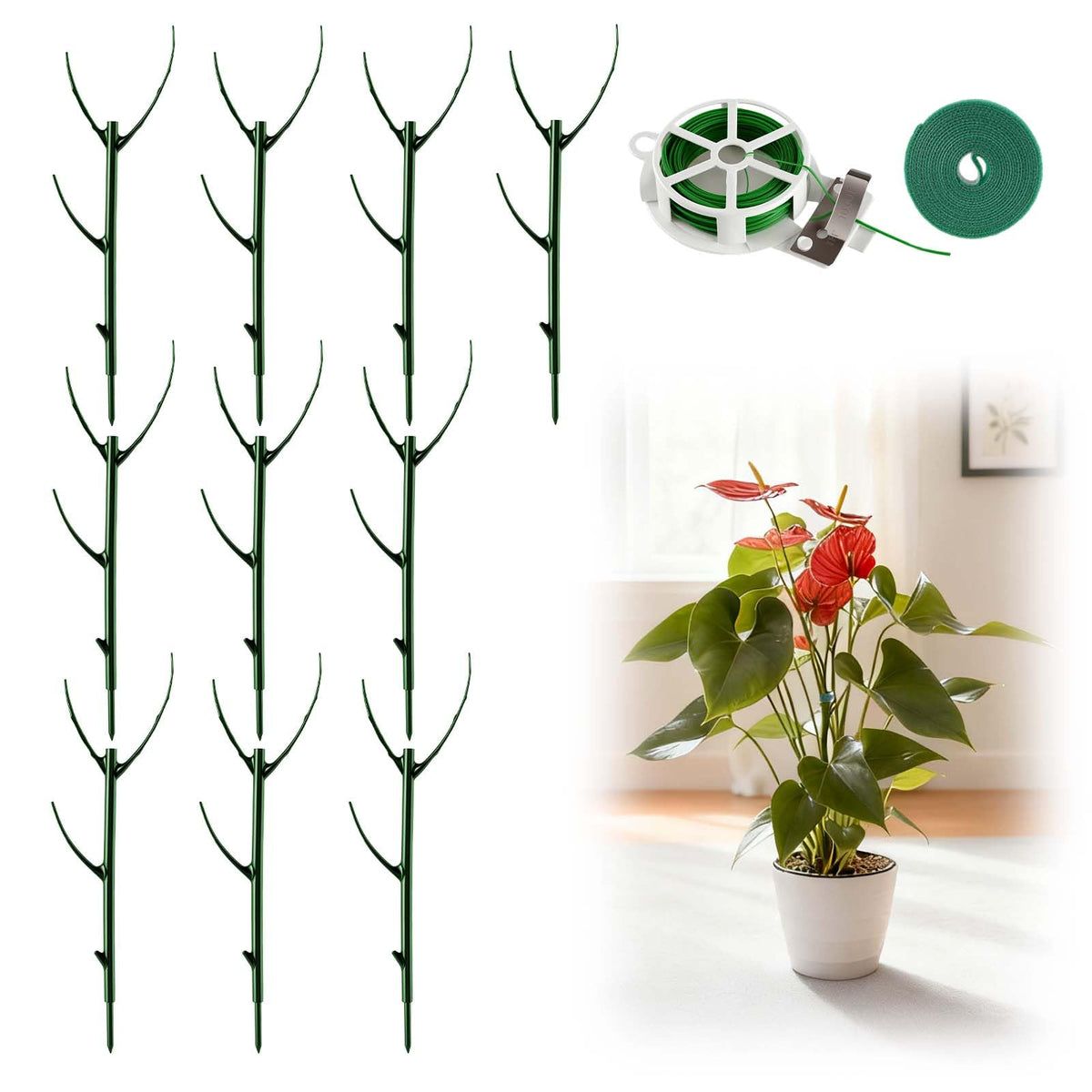 LOOHOI stackable monstera stake in pot supporting upward growth of climbing vines.