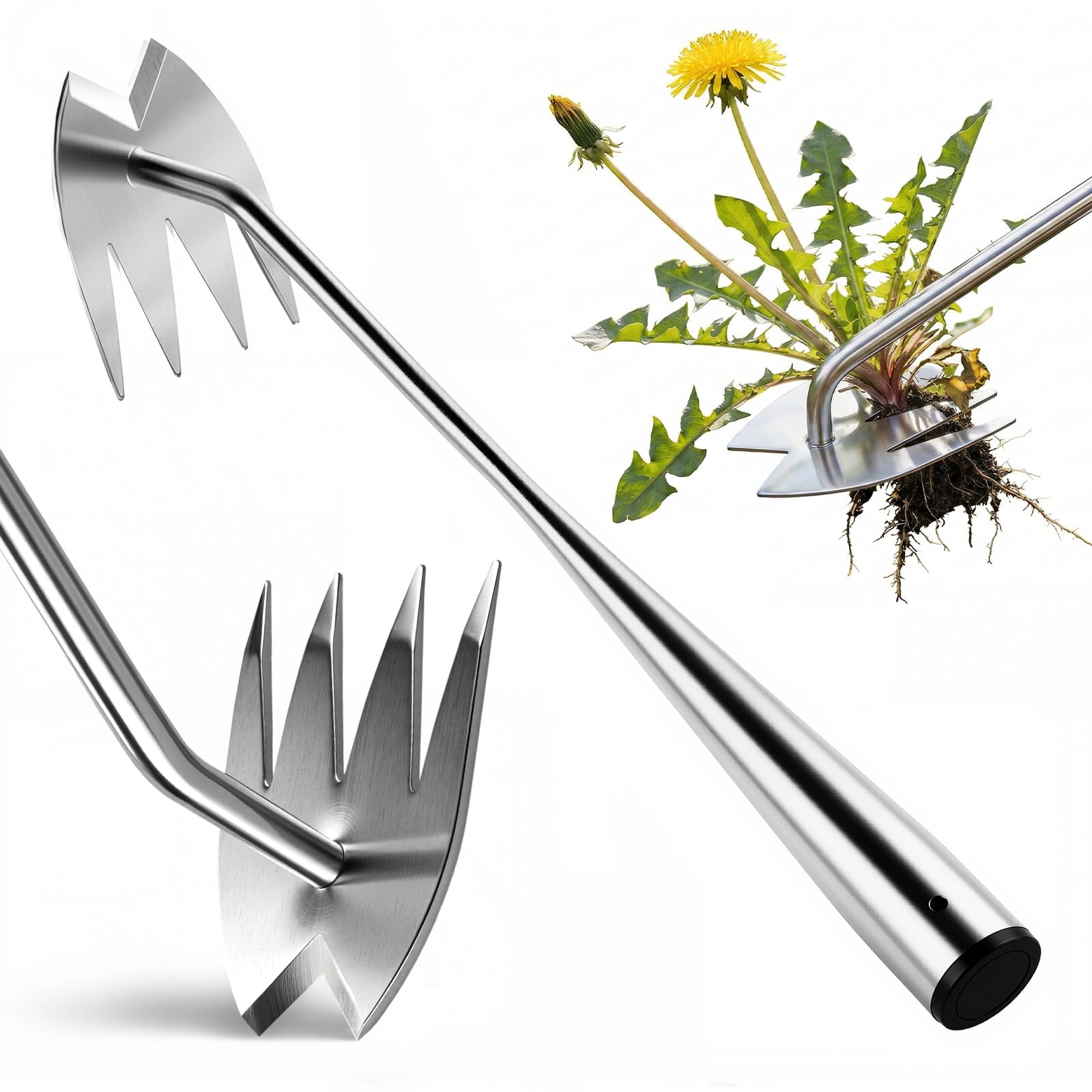 LOOHOI Upgraded Weed Puller with 4-Tooth design removes weeds by the root