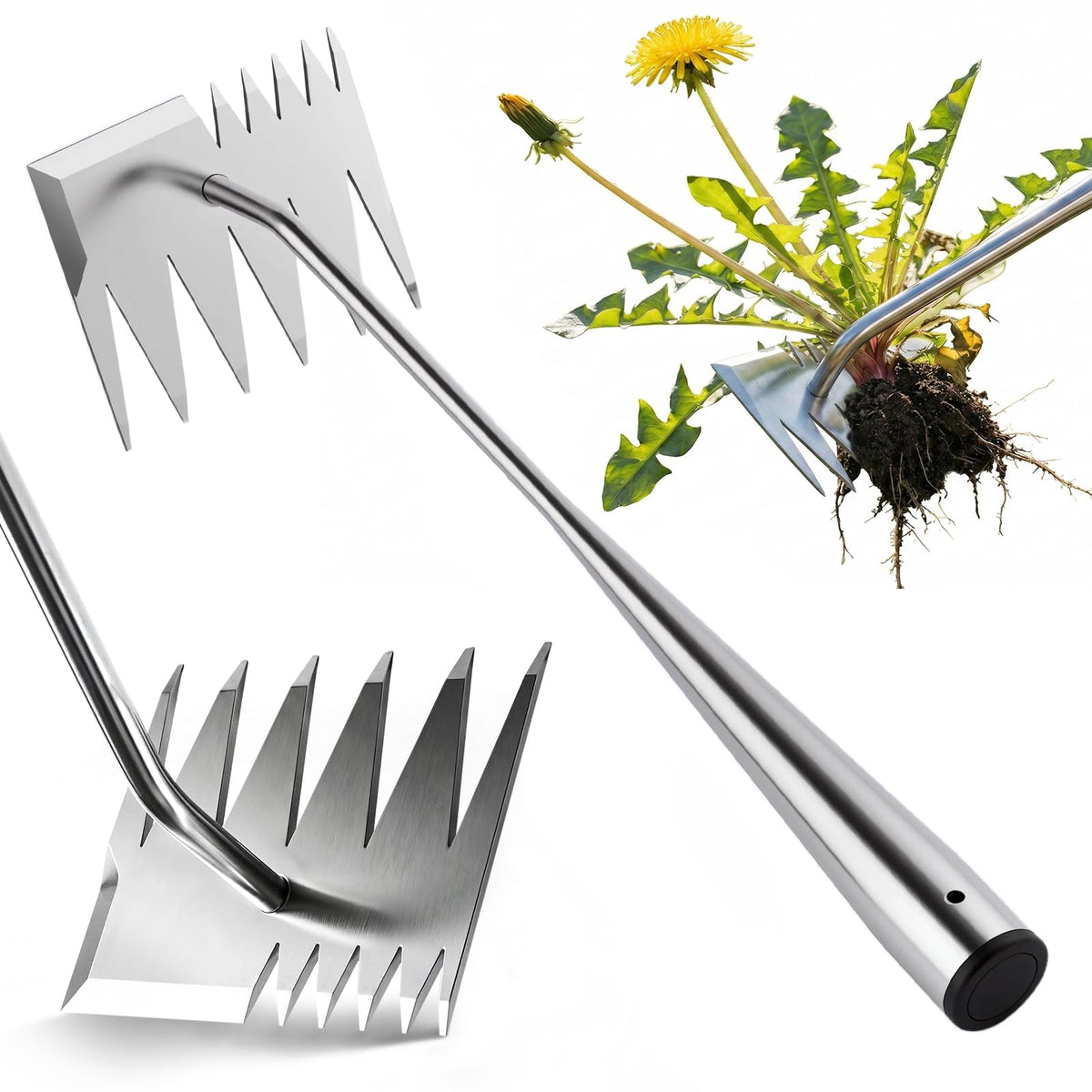 LOOHOI upgraded weed puller 4-tooth head for deep root removal in gardens.