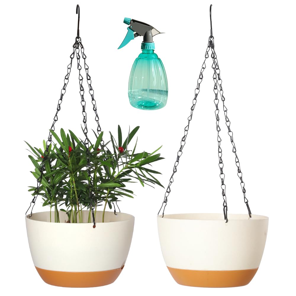 Lookat 2-pack plastic hanging planters 8.3 inch with drainage for balcony greenery.
