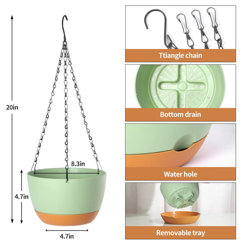 Lookat hanging flower pot with drainage hole 8.3 inch for indoor outdoor plants.