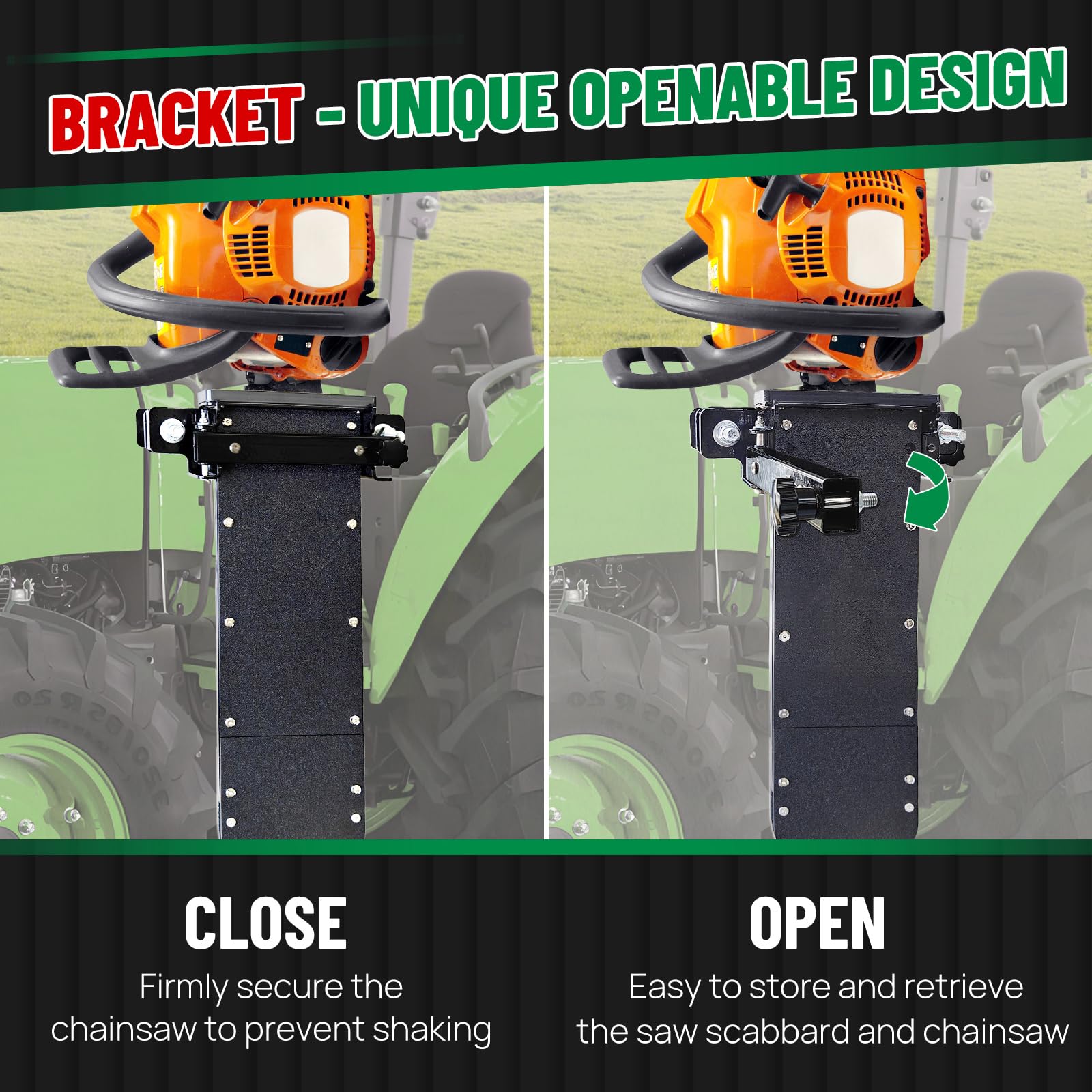LookFox universal mount fits ATVs UTVs and trucks for versatile chainsaw storage