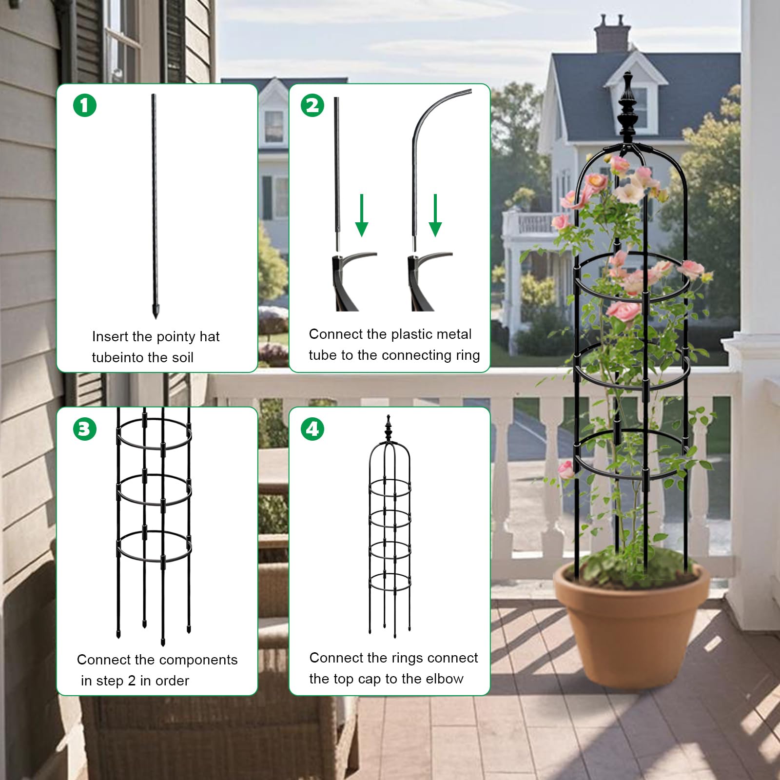 LOOMINGSX obelisk design blends with garden scenery while supporting growth.