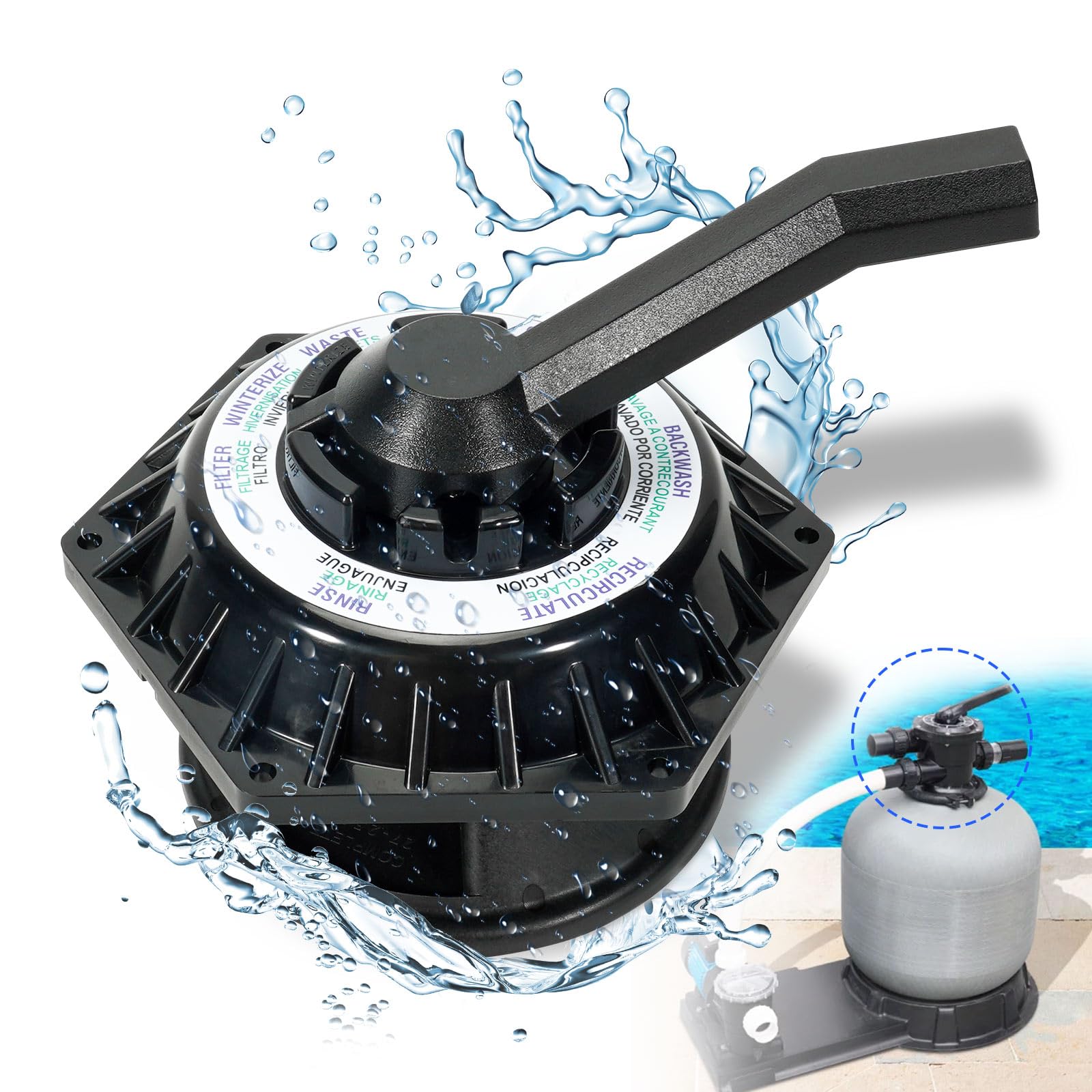 Loosoo Hi-Flow 6-Way top valve close-up for Pentair filters, reliable performance.