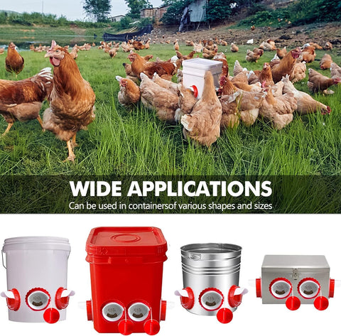 Lopopvsys automatic poultry feeder cups on buckets enabling easy hands-off feeding