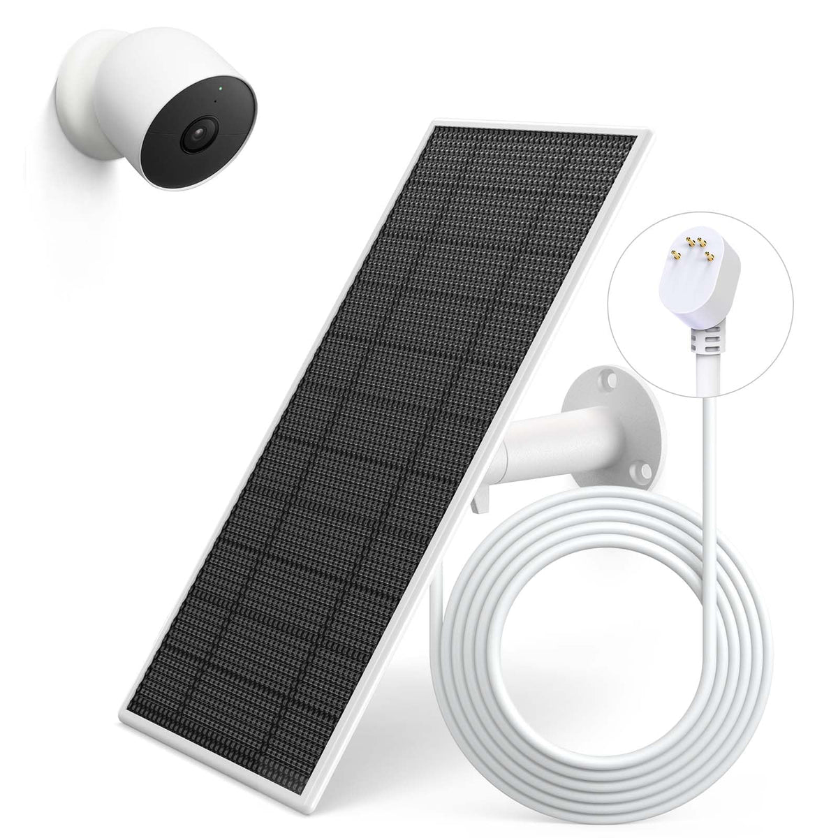 Loqdivr solar panel for Nest Cam setup delivers continuous outdoor charging.