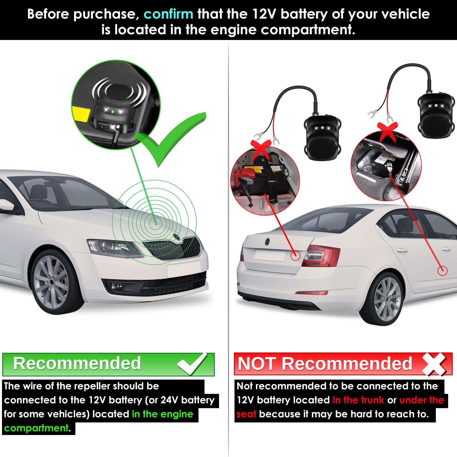 Loraffe compatible with accessible 12 or 24-volt batteries in the engine bay.