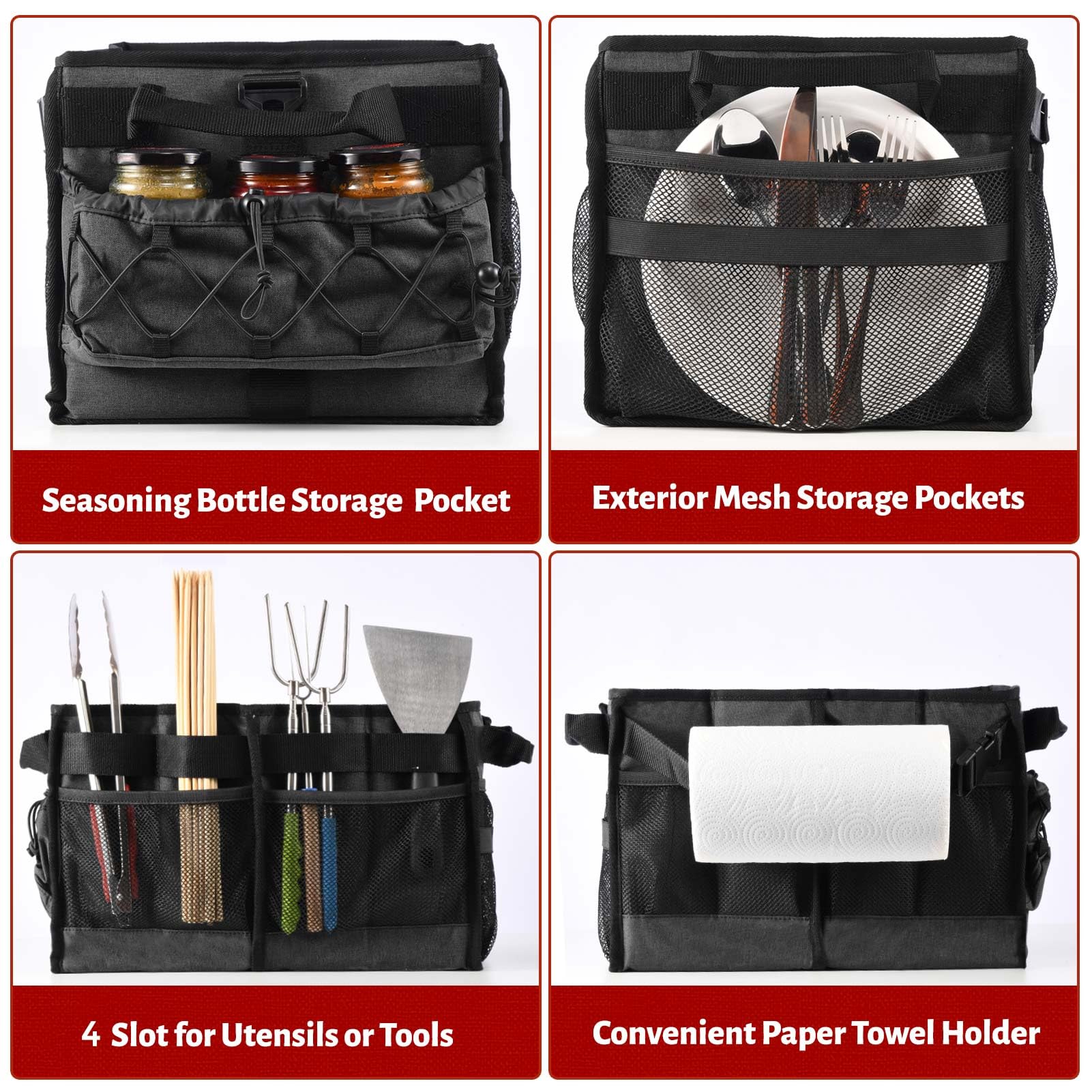 Lorbro grill caddy condiment pocket for sauces and seasonings on the go.
