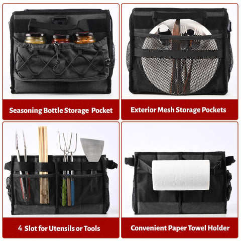 Lorbro grill caddy condiment pocket for sauces and seasonings on the go.