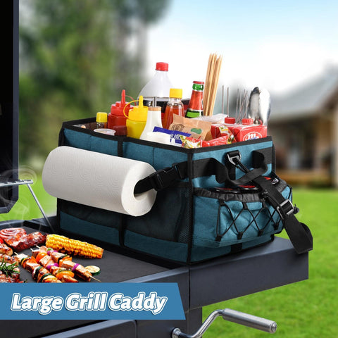 Lorbro Grill Caddy showing utensil slots for tongs and spatulas.