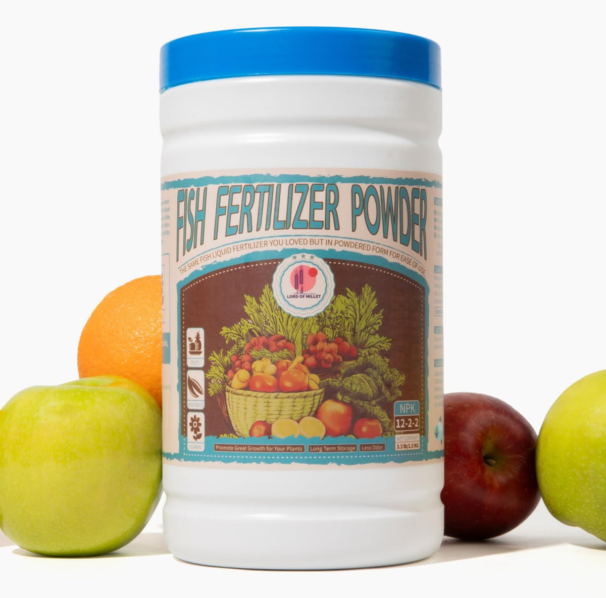Lord of Millet Fish Emulsion Powder bag for easy garden feeding and storage.