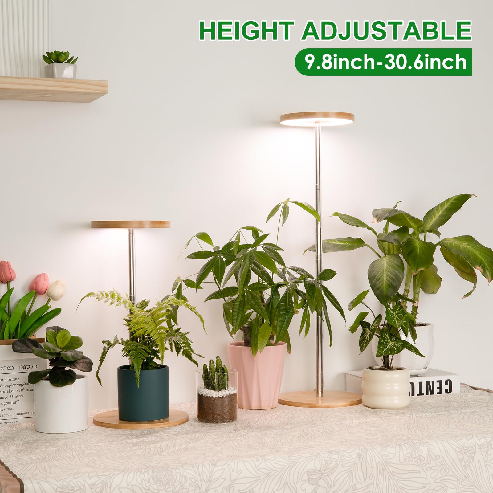 LORDEM Bamboo Grow Light 72-LED full-spectrum array mimics sunlight for healthy indoor growth.