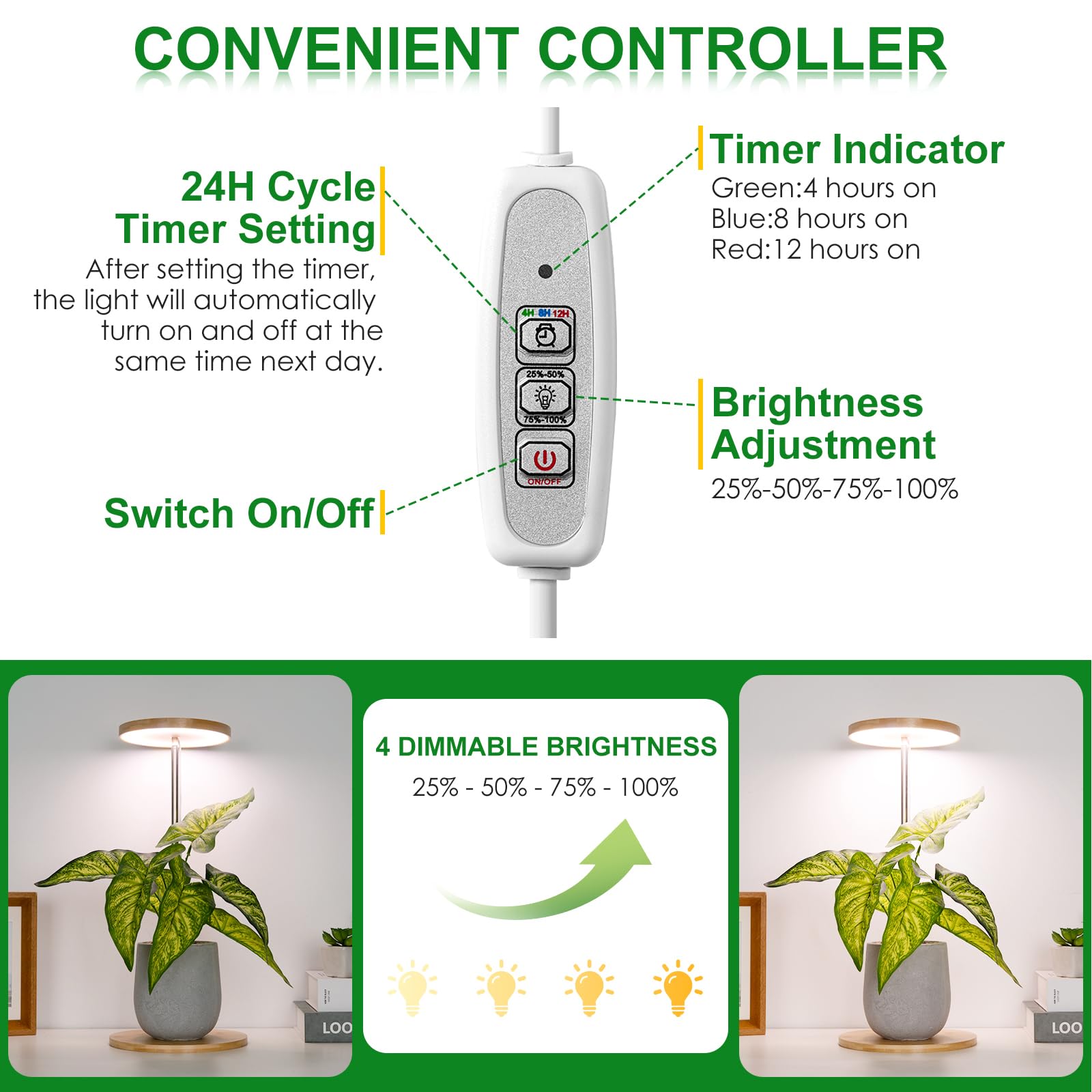 LORDEM Bamboo Grow Light dimmable brightness lets you tailor light intensity.