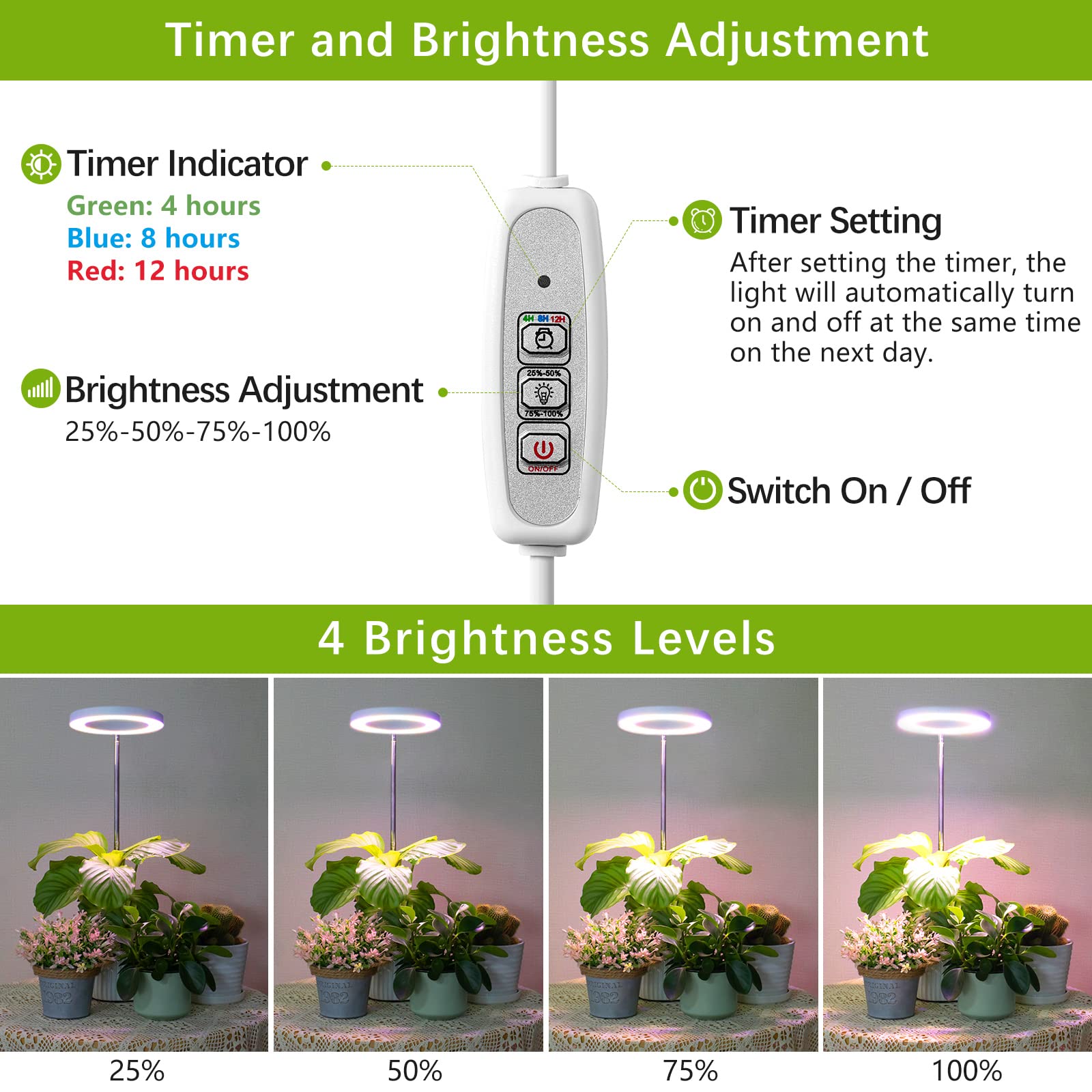 LORDEM 4-level dimming lets you tailor light to plant needs