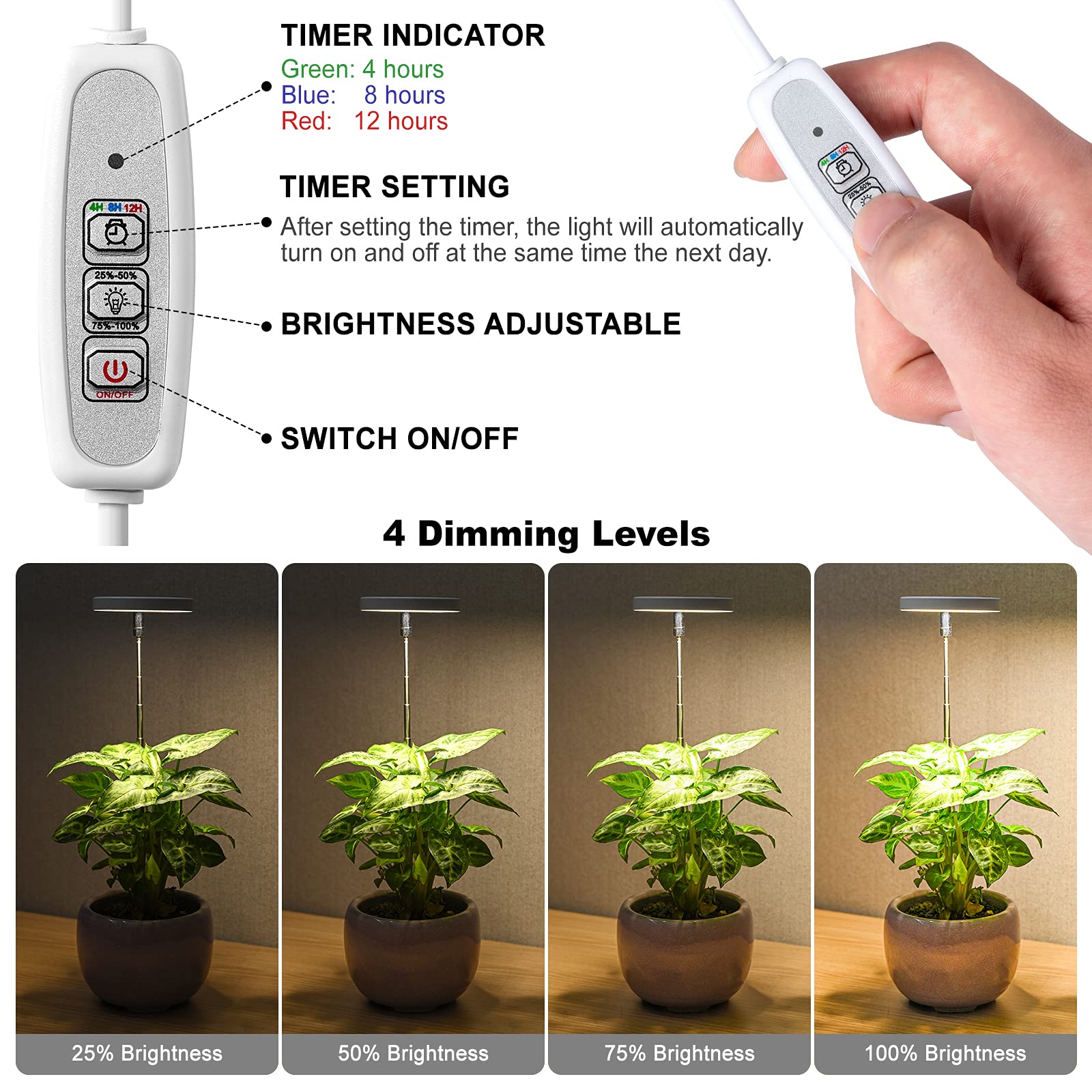 LORDEM Grow Light dimmable brightness adjusts intensity for each plant