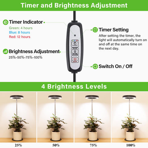 LORDEM adjustable brightness with four levels supports diverse plant needs.