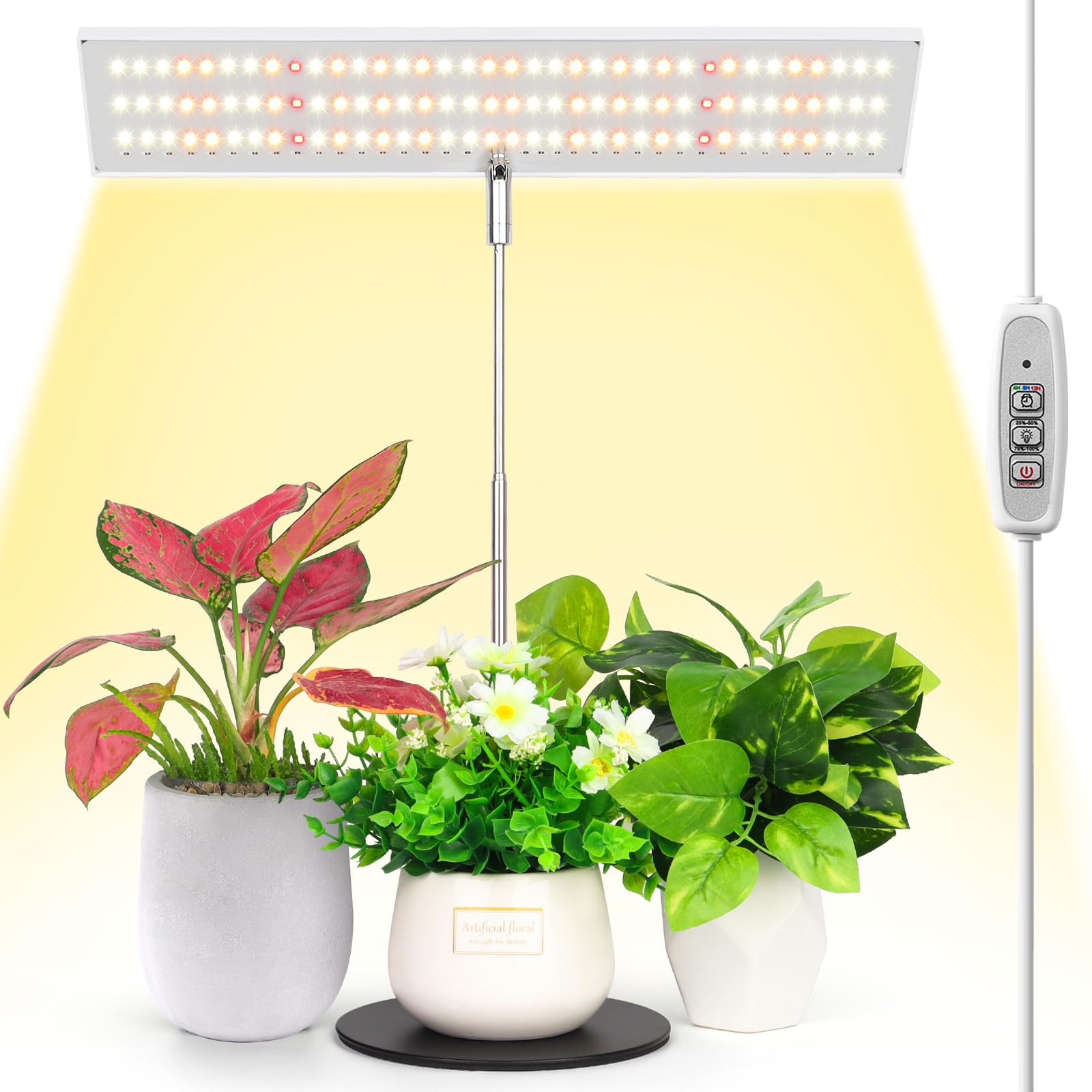 LORDEM grow light panel front view for compact desk setup, promotes plant growth.