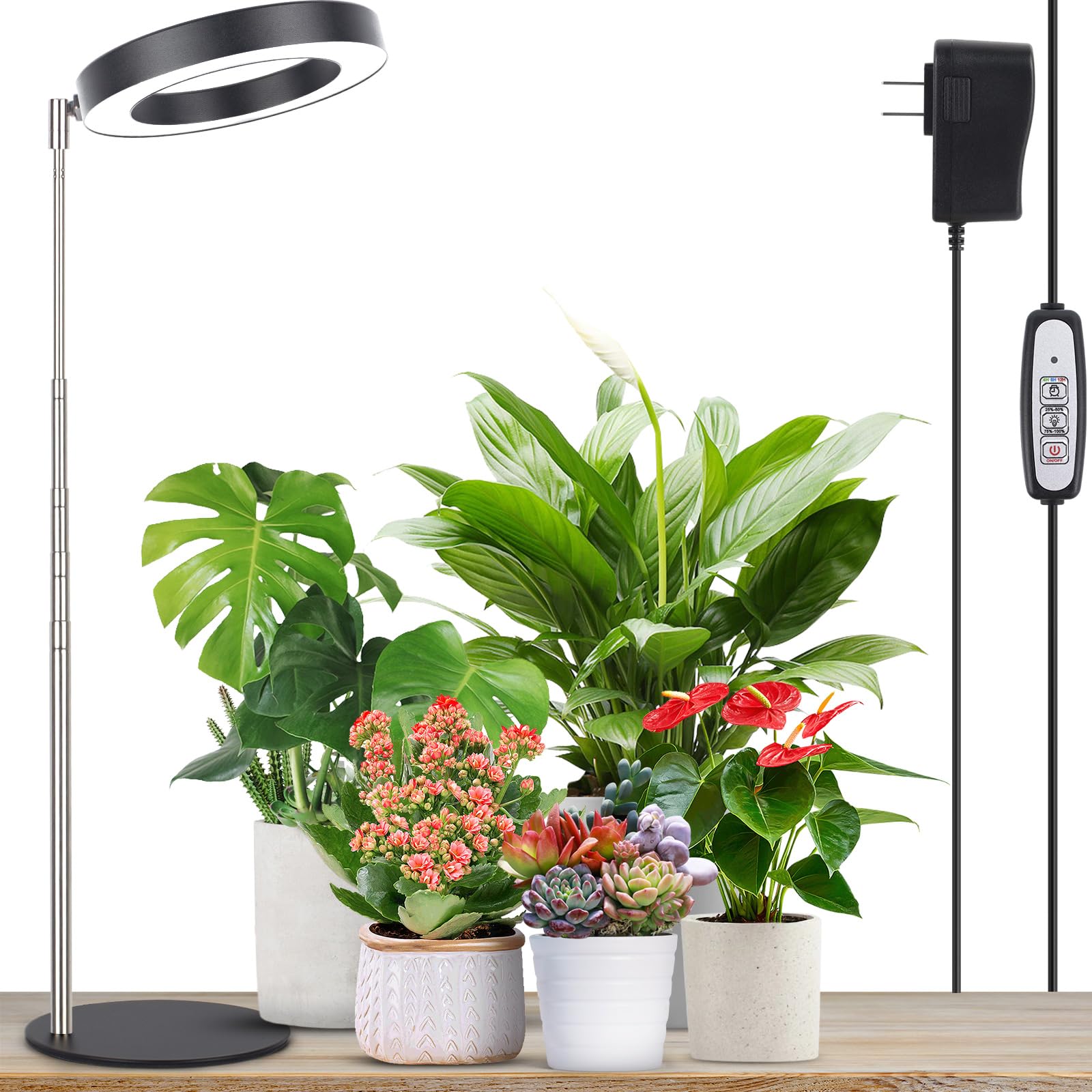 LORDEM Grow Light with sturdy base provides stable desk setup for herbs and succulents.