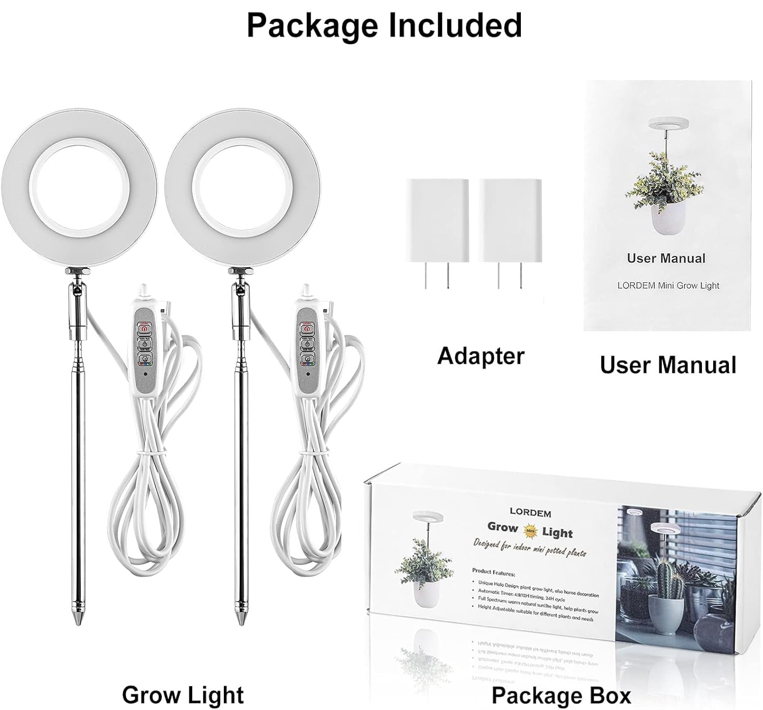 LORDEM Grow Light compact two-pack for versatile indoor arrangements