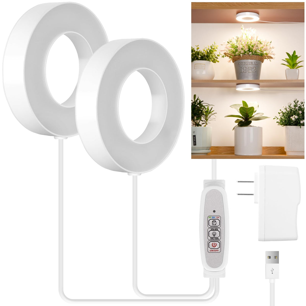 LORDEM Halo Grow Light panel provides full spectrum LED illumination for compact indoor plants