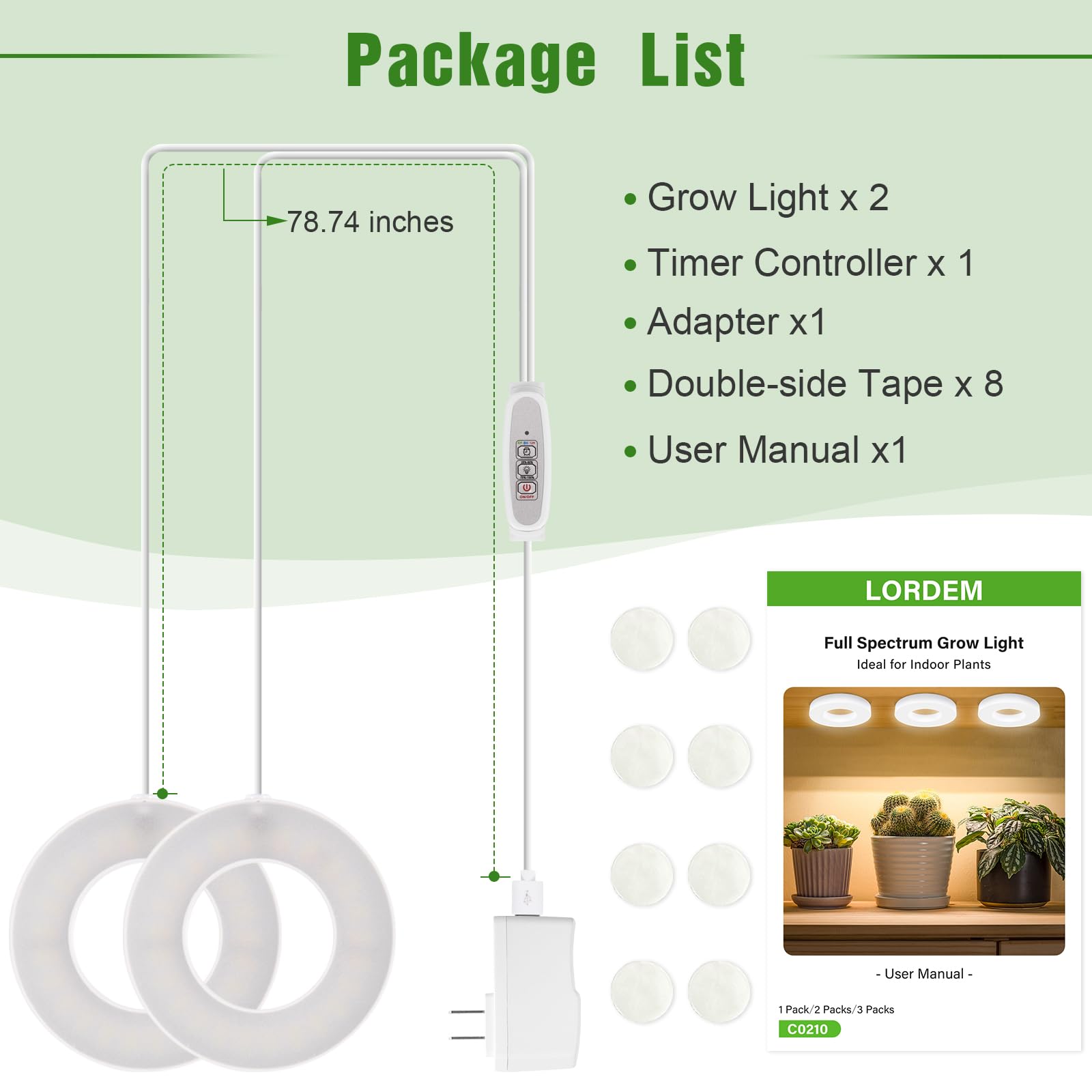 LORDEM Halo Grow Light on a shelf with small plants and herbs