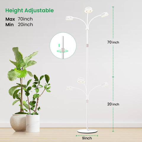 Tri-head grow light with flexible goosenecks for tall plants