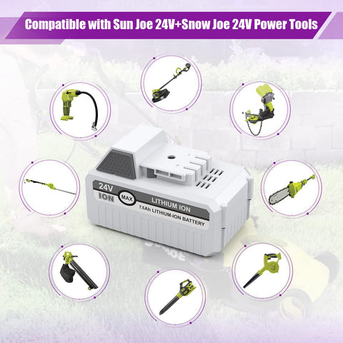 Lordone compatibility with Sun Joe and Snow Joe 24V tools expands versatility.