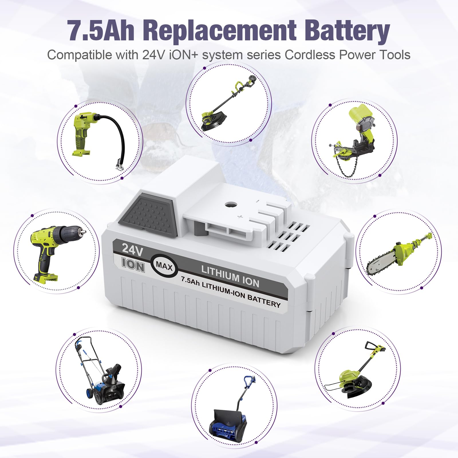 LORDONE compatible Snow Joe 24V battery enhances iON+ tool versatility